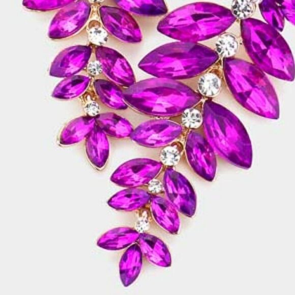 Marquise Purple Colored Stone Vine Evening Gold Clip on Earrings - Picture 3 of 6